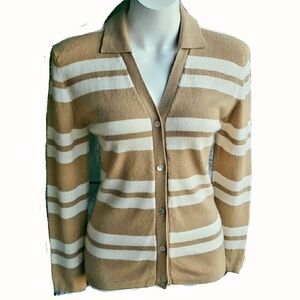 Vintage Magnolia Cashmere Cardigan Striped Tan White Size  Medium